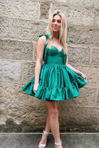 Cute Tie Straps Green Corset Ruffle Short Homecoming Dress Y2724 by simplepromdress