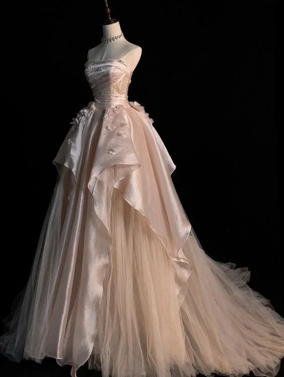 Generous Pink Strapless A-line Tulle Evening Dress Glam Dress Y6761 by simplepromdress