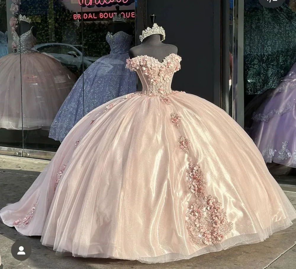 Shiny Pink Quinceanera Dress Ball Gown Applique Party Gowns Sweet 16 Dress Y2567 by simplepromdress
