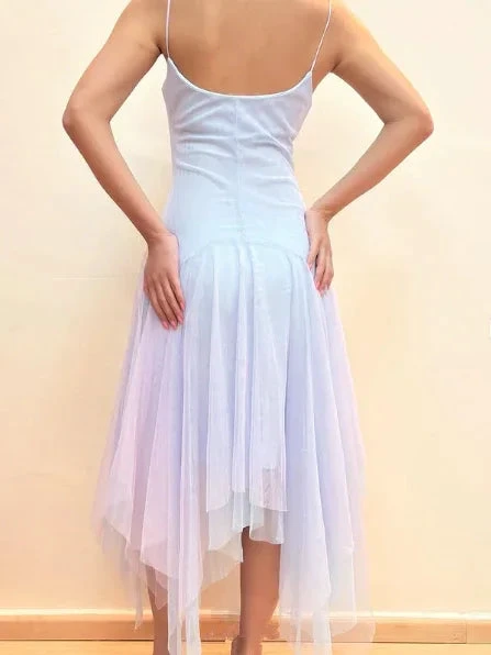 Lilac Tulle A Line Party Dress Straps Homecoming Dress With Flowers Y8143 by simplepromdress