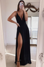 Elegant V Neck High Slit Black Long Prom Dress, V Neck Black Formal Dress, Black Evening Dress Y223