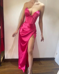 Fuchsia Formal Evening Dresses for Women High Slit Long Wedding Guest Dress Y3091 by simplepromdress