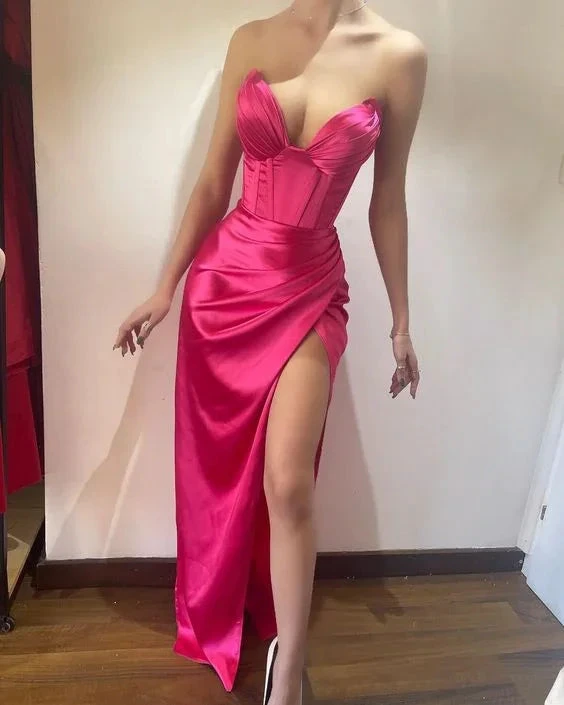 Fuchsia Formal Evening Dresses for Women High Slit Long Wedding Guest Dress Y3091 by simplepromdress