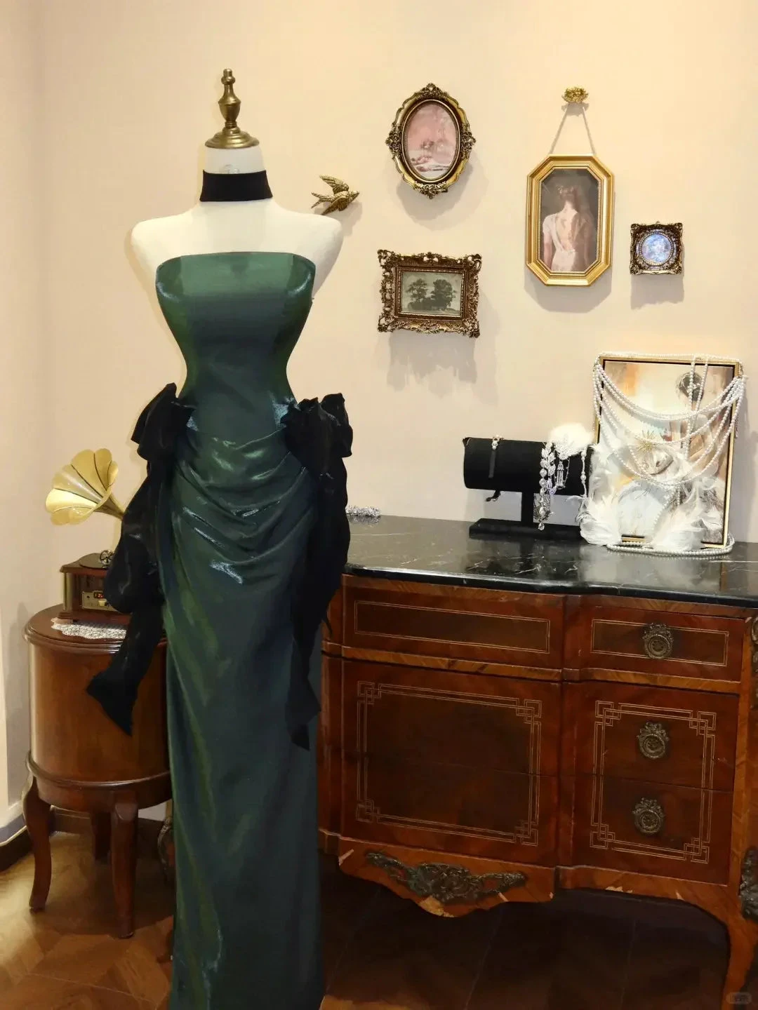 Vintage Green Strapless Long Mermaid Prom Dress Formal Satin Evening Dress Y8599 by simplepromdress