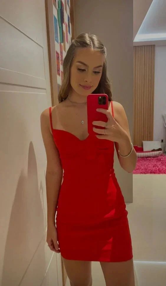 Cute Red Spaghetti Straps Bodycon Dress Red Homecoming Dress Y7166 by simplepromdress
