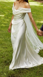 Elegante abito da sposa bianco a sirena con scollo a barca, abito da cerimonia formale per ballo serale Y8012
