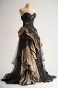 Vintage Black Tulle lace Appliques Pleated Evening Dress Prom Dress Y8354 by simplepromdress