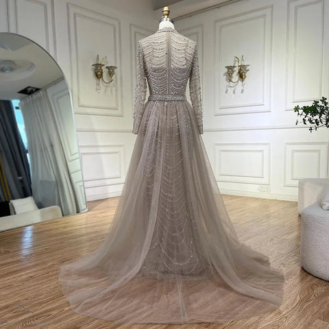 Luxury Caramel Beaded Mermaid Evening Dress with Overskirt LA72362A