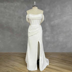 Off Shoulder Satin Mermaid Wedding Dress Corset Side Cut High Slit Chapel Bridal Gown Custom Made Vestido De Novia Robe De Novia