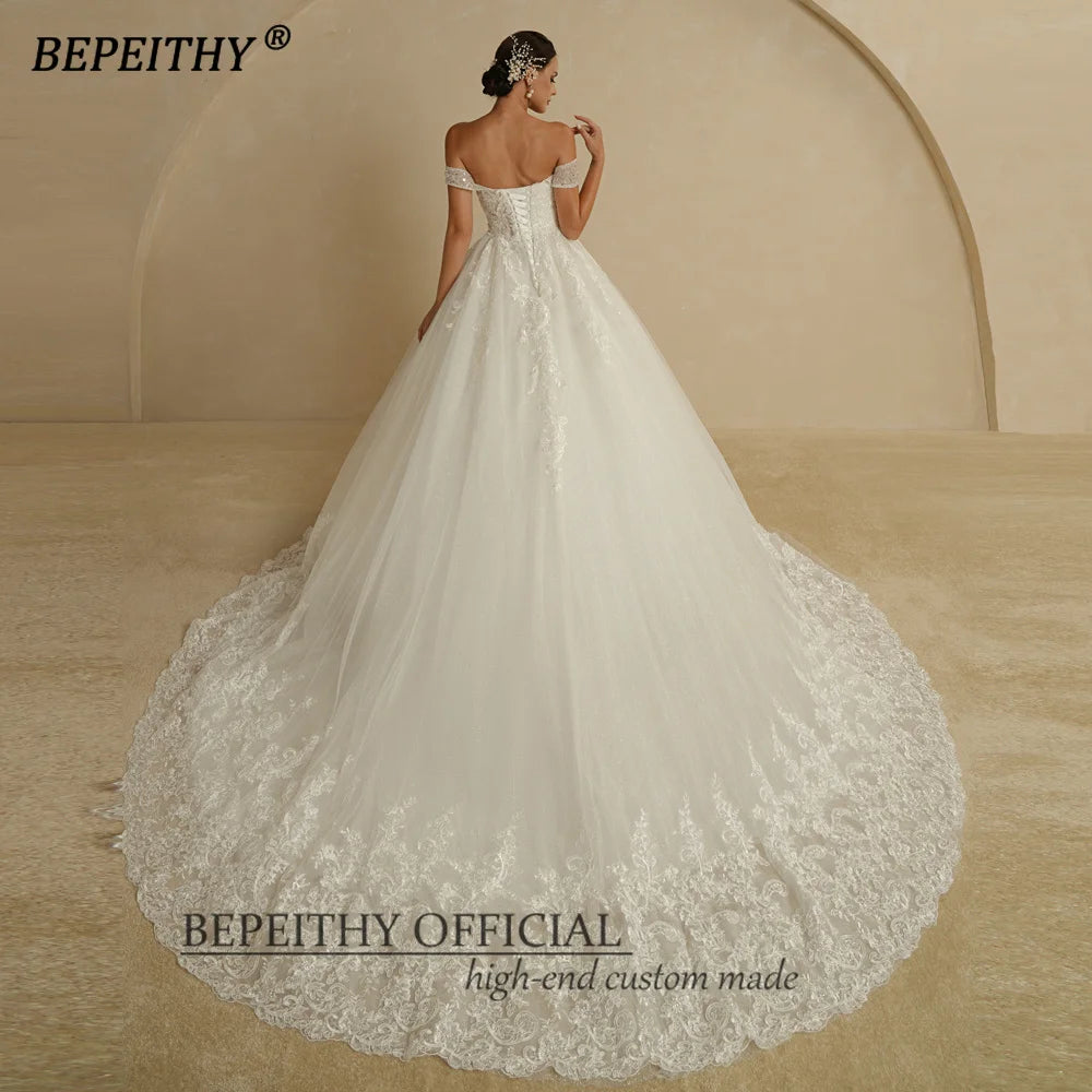 BEPEITHY Customized Princess Sweetheart Wedding Dress For Women Ivory Glitter Sleeveless 2026 Vintage Bride Bridal Ball Gown