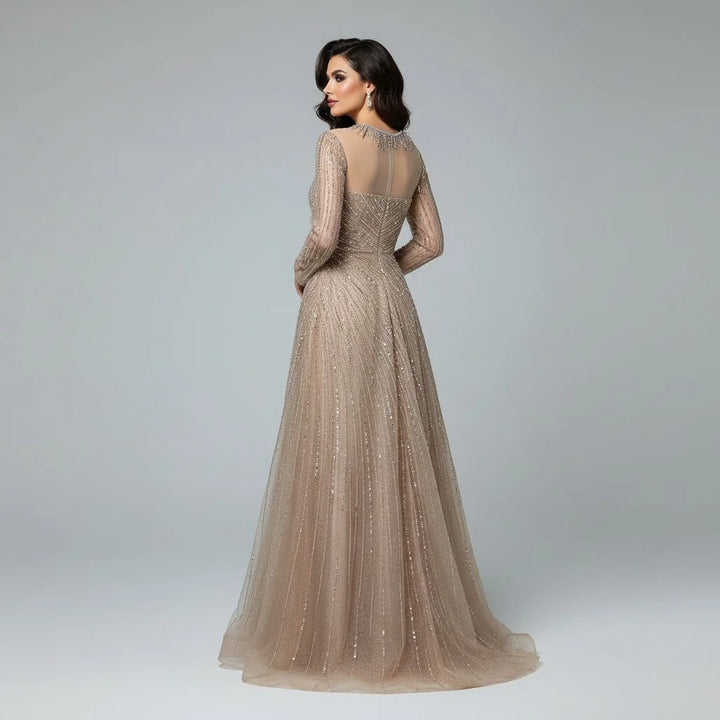 Serene Hill Custoomized Caramel Evening Prom Dress 2026 Elegant Long Sleeves A-Line Arabic Muslim Formal Party Gown DLA72563A