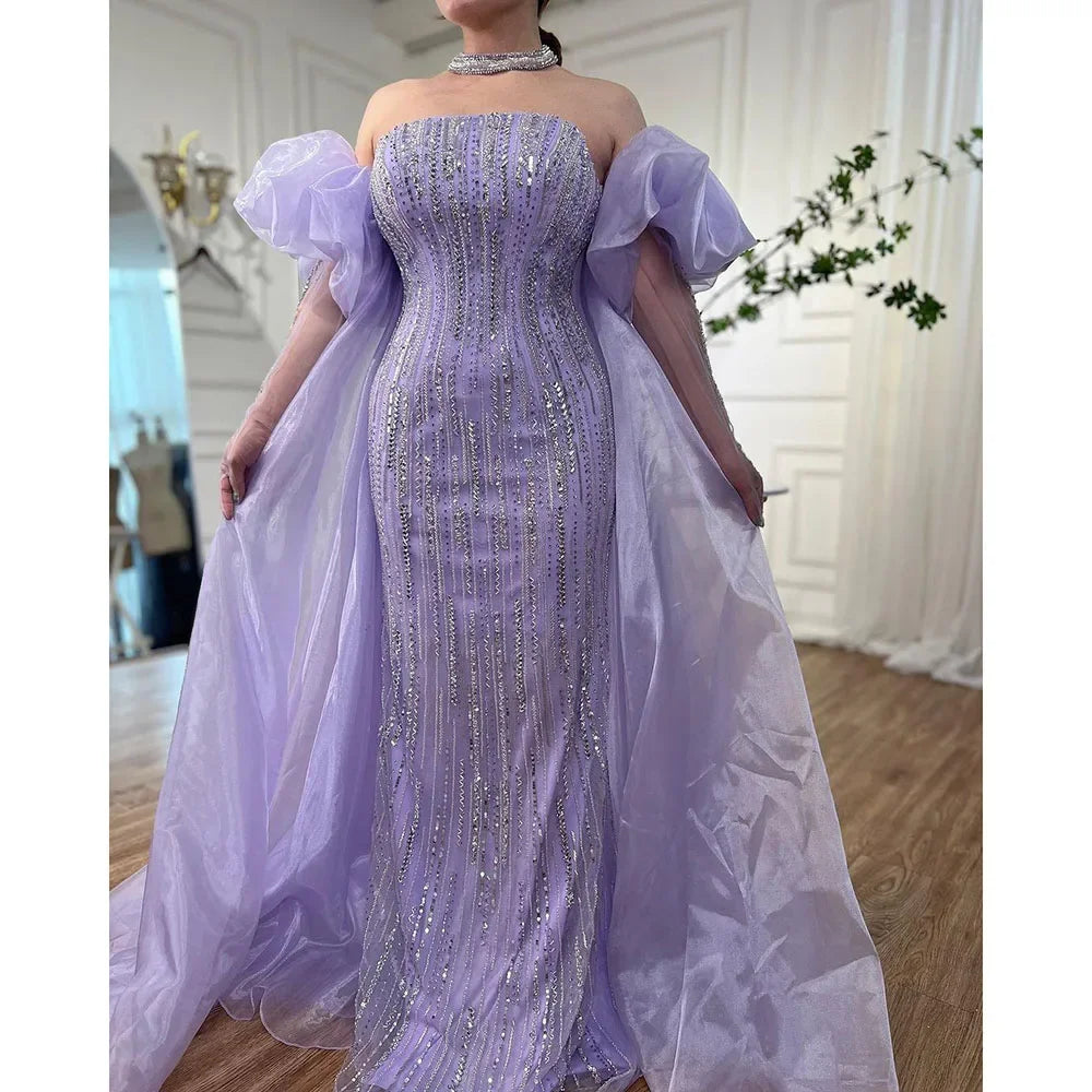 Zapdress Customized Blue Mermaid Puff Sleeves Beaded Evening Dresses Dubai Elegant Party Gowns For Women 2024 (ZD17343)