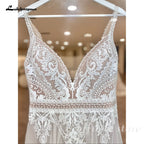 ZapDress Lace Boho Wedding Dress Sexy Beach V Neck Open Back Chic Appliques Spaghetti Straps Bridal Gowns Customized