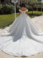Custom 2026 Luxury Off Shoulder Ball Gown Wedding Dress Elegant 3D Floral Glitter Bridal Gown Plus Size Vestido De Novia