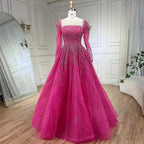 Serene Hill Customized Pink Long Sleeves A Line Beaded Dubai Evening Dresses Party Gowns 2025 For Women Wedding DLA71915