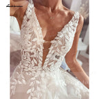 ZapDress V Neck Lace Appliques Wedding Dresses Customized Champagne Bridal Gowns A Line Wedding Gown Estido De Noiva Praiano