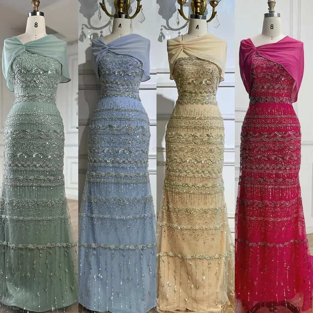 Zapdress 2026 Customized Nude Mermaid Sleeveless Evening Dress with Long Cape Dubai Wedding Party Gowns for Women DLA72126B (ZD17331)