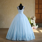 Spring New Sky Blue Quinceanera Dresses Sleeveless V-neck For Party Sweet Ball Gown Lace Appliques Prom Dress Customize Vestido