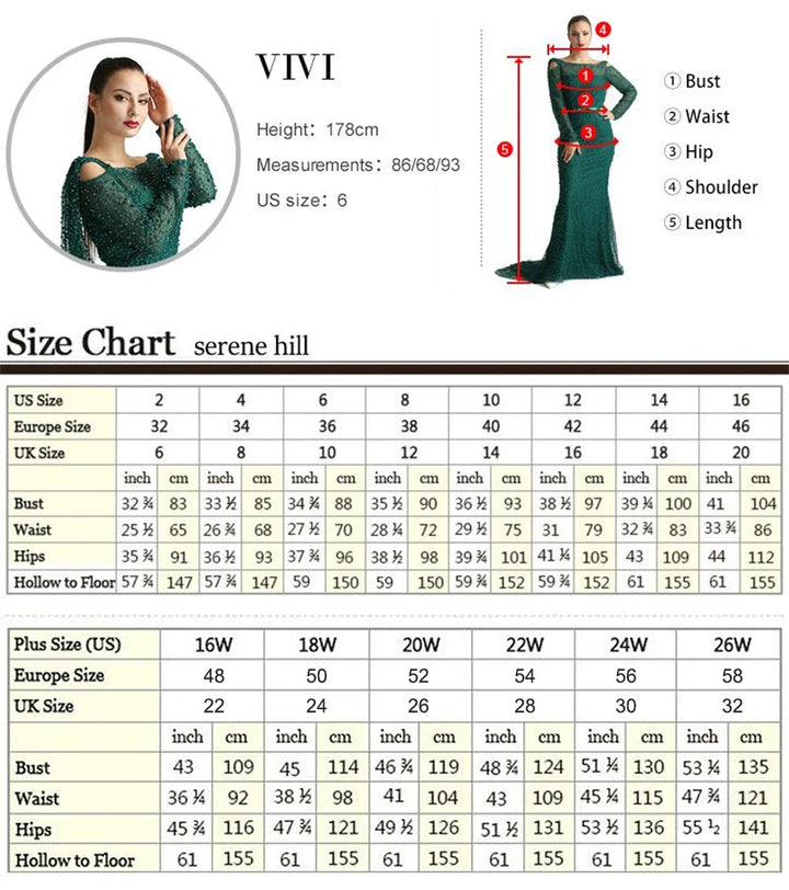 Serene Hill Customized 2026 Lapel Collar Long Sleeve Evening Dress Luxury Beaded A-Line Modest Party Gowns DLA73663