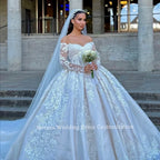 Mocaca Customized Sweetheart Graceful High Collar Shinny Applique Beads Long Sleeves Wedding Dress Princess Vestidos De Novia