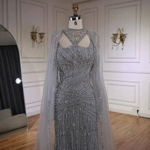 Luxury Caramel Mermaid Evening Dress with Cape Sleeves LA73052