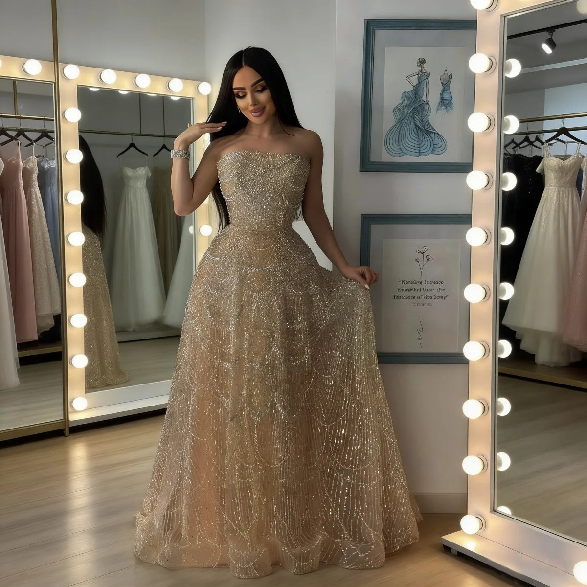 Zapdress Customized Nude Prom Dress Spaghetti Strap Lace-up Back Evening Gown Crystal Beaded Party Gwons for Women DLA72983A (ZD17352)