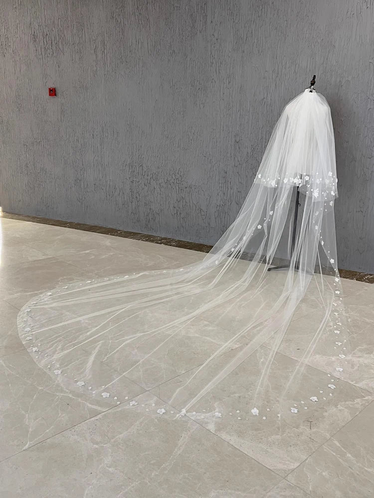 2T Wedding Veil 3D Flowers Long Bridal Veils Pearls Bride Veil Customized