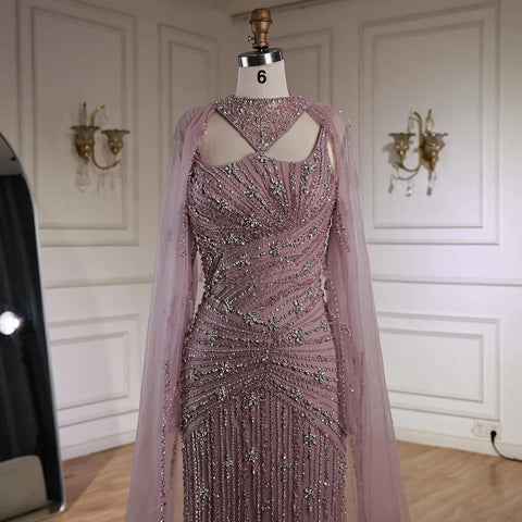 Luxury Caramel Mermaid Evening Dress with Cape Sleeves LA73052