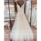 ZapDress Sexy Beach Wedding Dresses Illusion Appliques Boho Bride Dresses Open Back A-Line Tulle Bridal Gowns Robe De Mariee