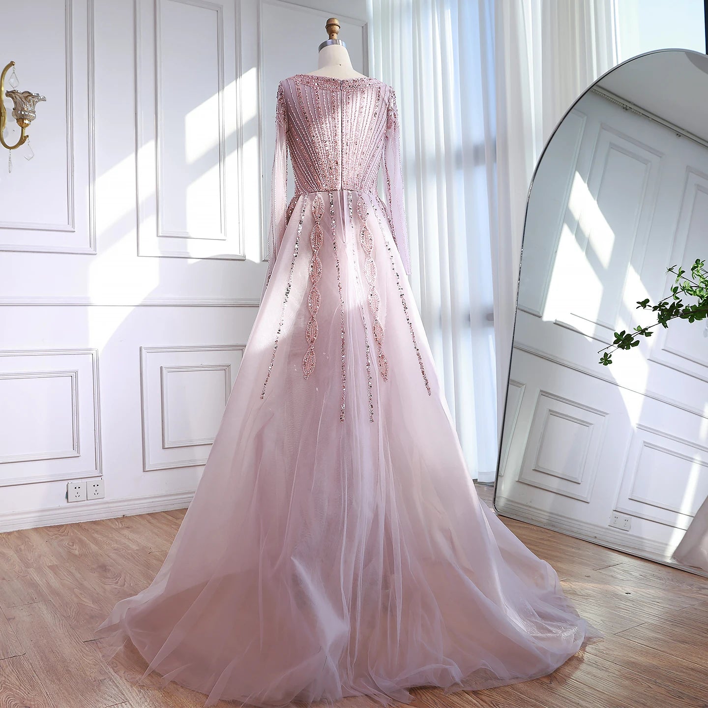 Zapdress Black Long Sleeves Luxury Beaded Evening Dress Overskirt Formal Party Gowns for Women DLA73198 Customized (ZD17358)
