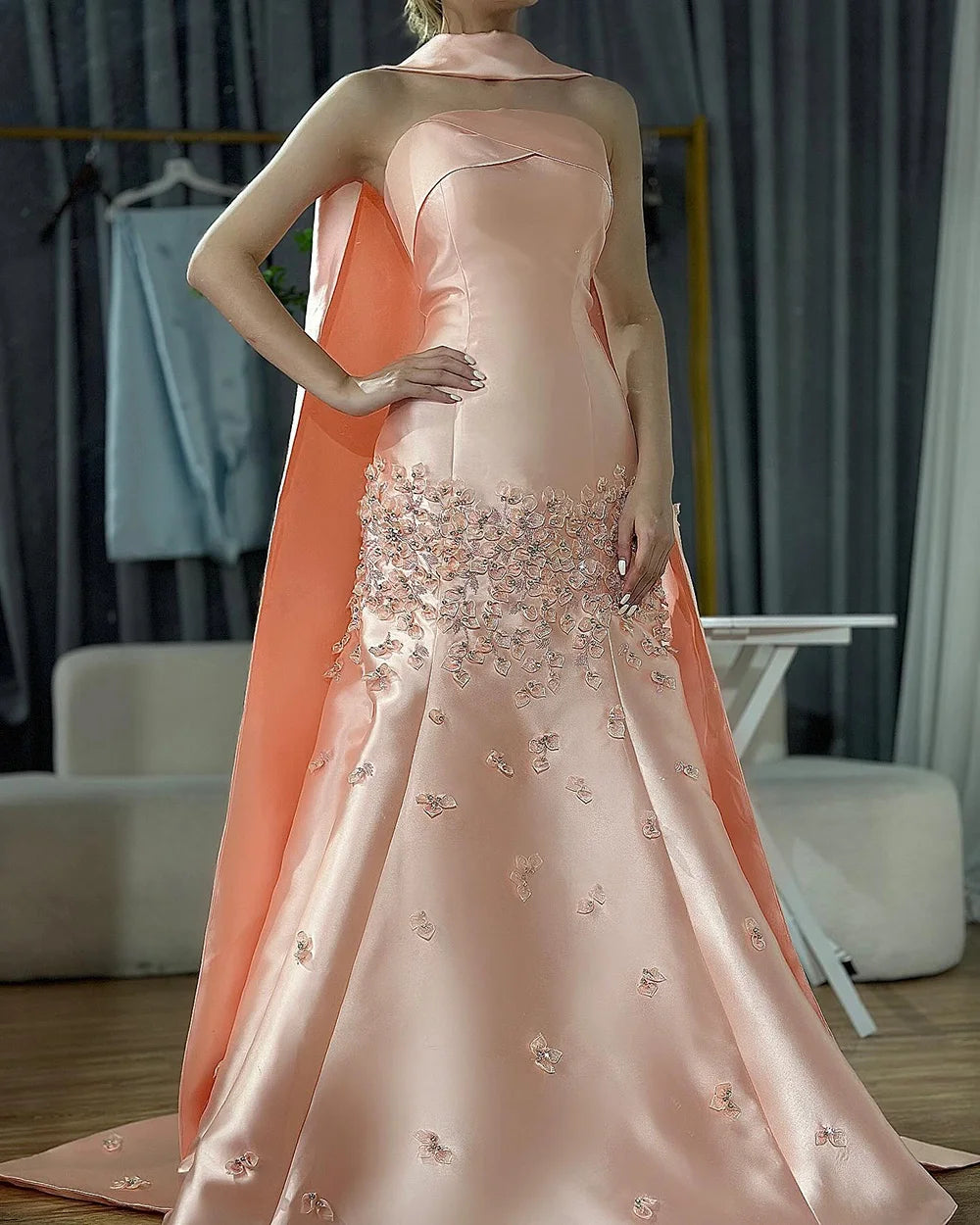 Zapdress Baby Blue Satin Mermaid Dubai Evening Dress Appliques Formal Party Gowns for Women DLA72483A Customized (ZD17354)