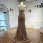Zapdress Customized 2025 Strapless Blue Luxury Beaded Feathers Slit Open Evening Party Gowns for Women (ZD17371)