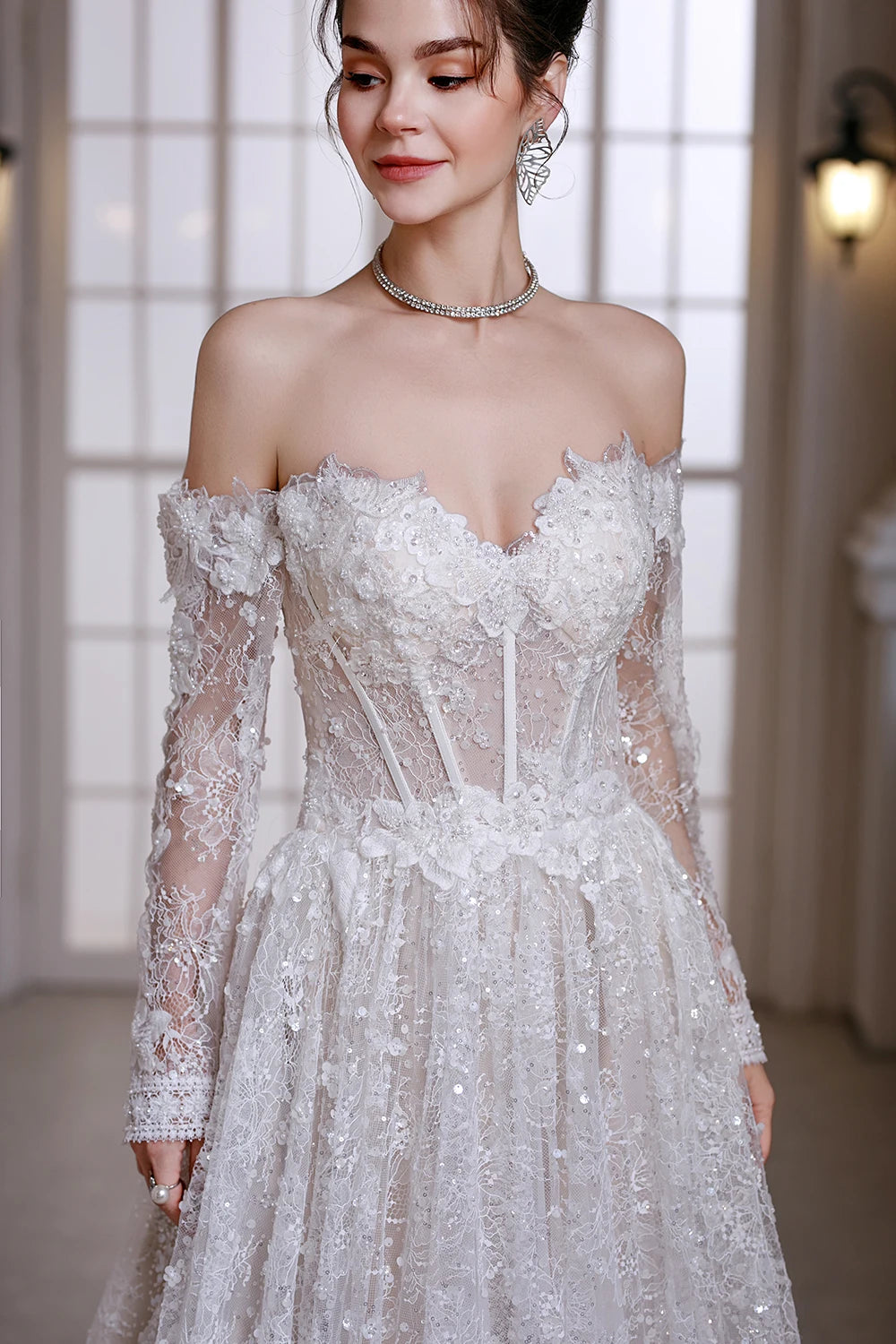 SL-9534 Customized SuLi Lace Wedding Dress For Women Long Sleeve Brides Robe De Mariee Custom Made Wedding Gowns