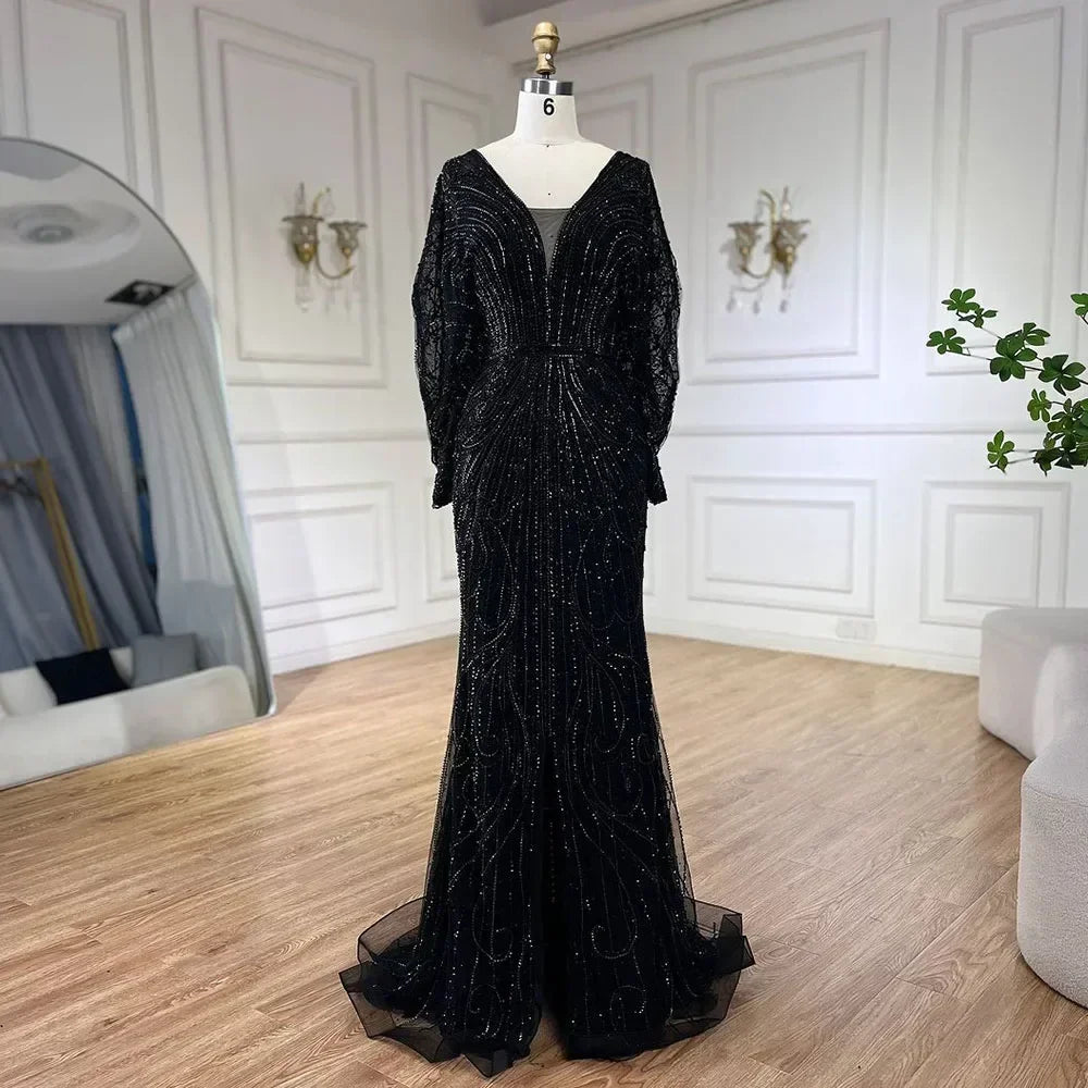 Serene Hill Nude V-neck Mermaid Beaded Evening Dresses 2025 Wedding Party Gowns For Women DLA72288A Customized