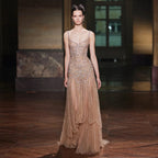 Champagne Beaded Mermaid Evening Dress Luxury Saudi Wedding Gown Customized by ZAPDRESS