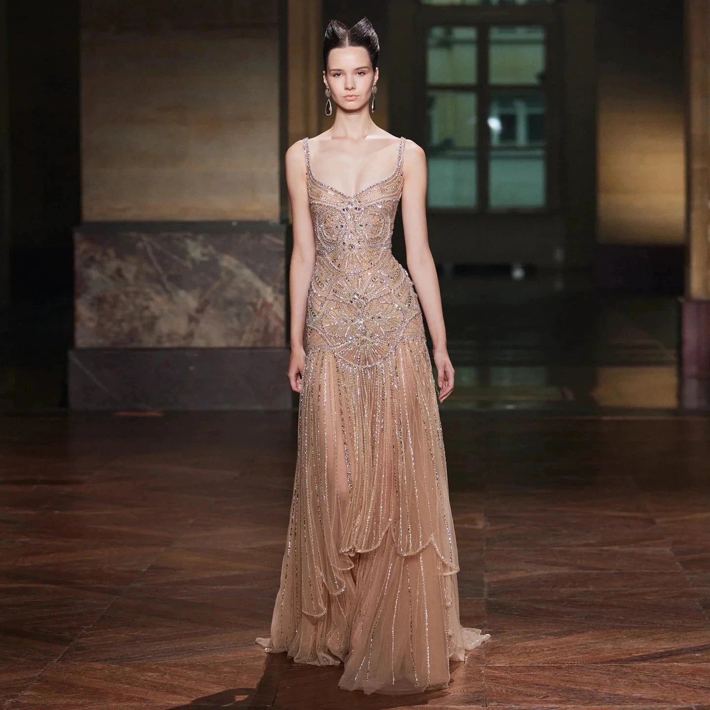 Champagne Beaded Mermaid Evening Dress Luxury Saudi Wedding Gown Customized by ZAPDRESS