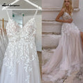 ZapDress Summer Split Side Lace Appliques V Neck Wedding Dress for Women Spaghetti Straps Bridal Gown Abito Da Sposa