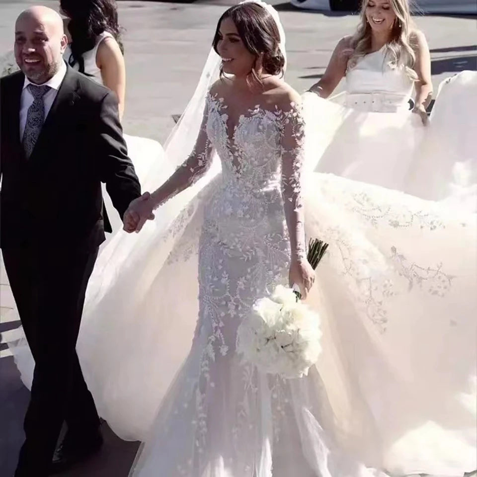 Customized 2026 New Mermaid Luxury Wedding Dresses Elegant Bride Gowns 2 in 1 Detachable Train Vestidos De Novia Wedding Dress