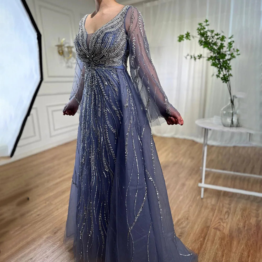 Zapdress Customized Blue A Line Beaded Evening Dresses Arabic Wedding Party Formal Gowns 2024 For Women DLA72099 rts (ZD17337)