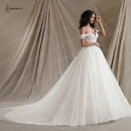 BEPEITHY Customized Plus Size Glitter Princess Wedding Dresses For Women 2026 Off Shoulder Ivory Bride Sleeveless Bridal Gown