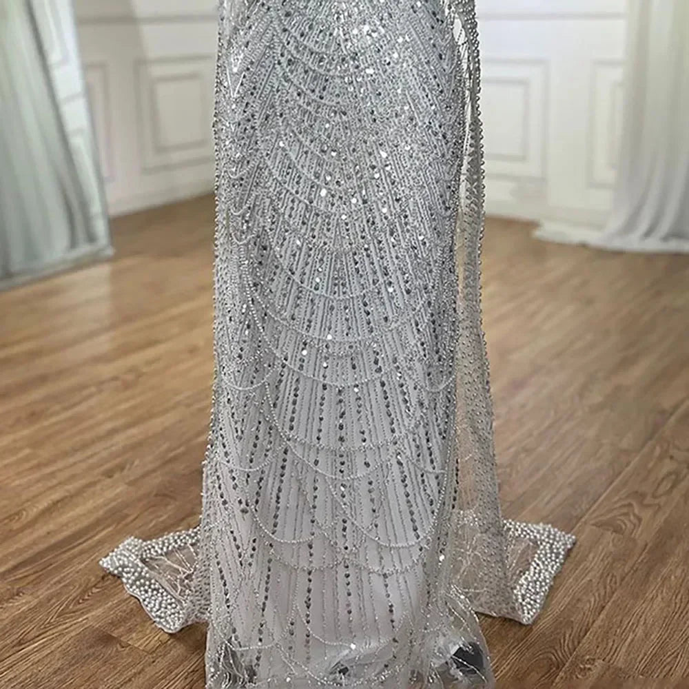 Elegant Dubai Sage Green Mermaid Evening Dress with Cape Sleeves Beaded Formal Gown Zapdress 2025 Customized DLA72160A (ZD17330)