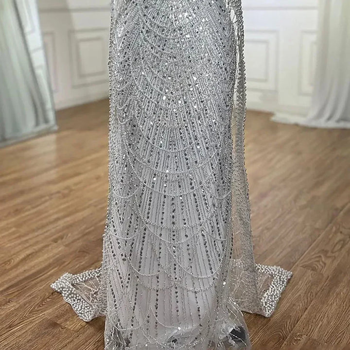 Elegant Dubai Sage Green Mermaid Evening Dress with Cape Sleeves Beaded Formal Gown Serene Hill 2025 Customized DLA72160A