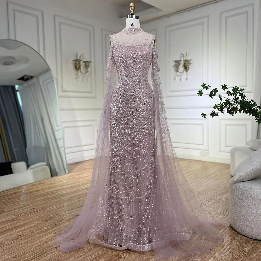 Zapdress Dubai Purple Mermaid Cape Sleeves Beaded Long Evening Dress 2025 For Formal Occasion DLA71992 Customized (ZD17372)