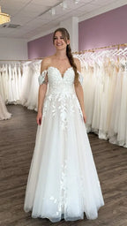 ZapDress Off Shoulder Wedding Gown Sweetheart Lace Appliques Women Wedding Dress with Cap Sleeve 2025 Bridal Gown Customized