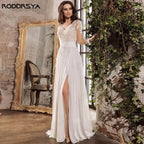RODDRSYA Wedding Dress Chiffon A line Split Long Sleeve Appliques V Neck Boho Bridal Gowns Backless vestidos de novia Customized