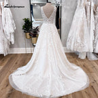 ZapDress V Neck Floral Lace Bridal Beach Wedding Dresses Customized Abiti Da Sposa Summer Beach A-Line Wedding Gowns