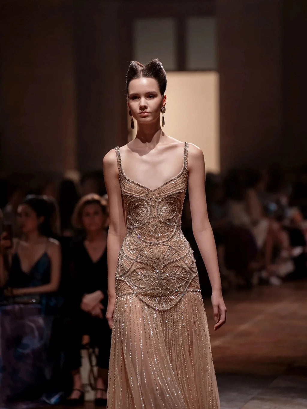 Champagne Beaded Mermaid Evening Dress Luxury Saudi Wedding Gown Customized by ZAPDRESS