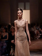Champagne Beaded Mermaid Evening Dress Luxury Saudi Wedding Gown Customized by ZAPDRESS