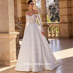 Customized Lace Wedding Dress Long Sleeves Sweetheart Beading See Through Sweep Train Woman Bridal Gown back Zipper
