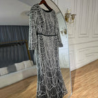 Serene Hill Customized Muslim Hijab Sage Green Long Sleeves Evening Dresses with Cape Dubai 2024 Party Gowns For Women LA72032M